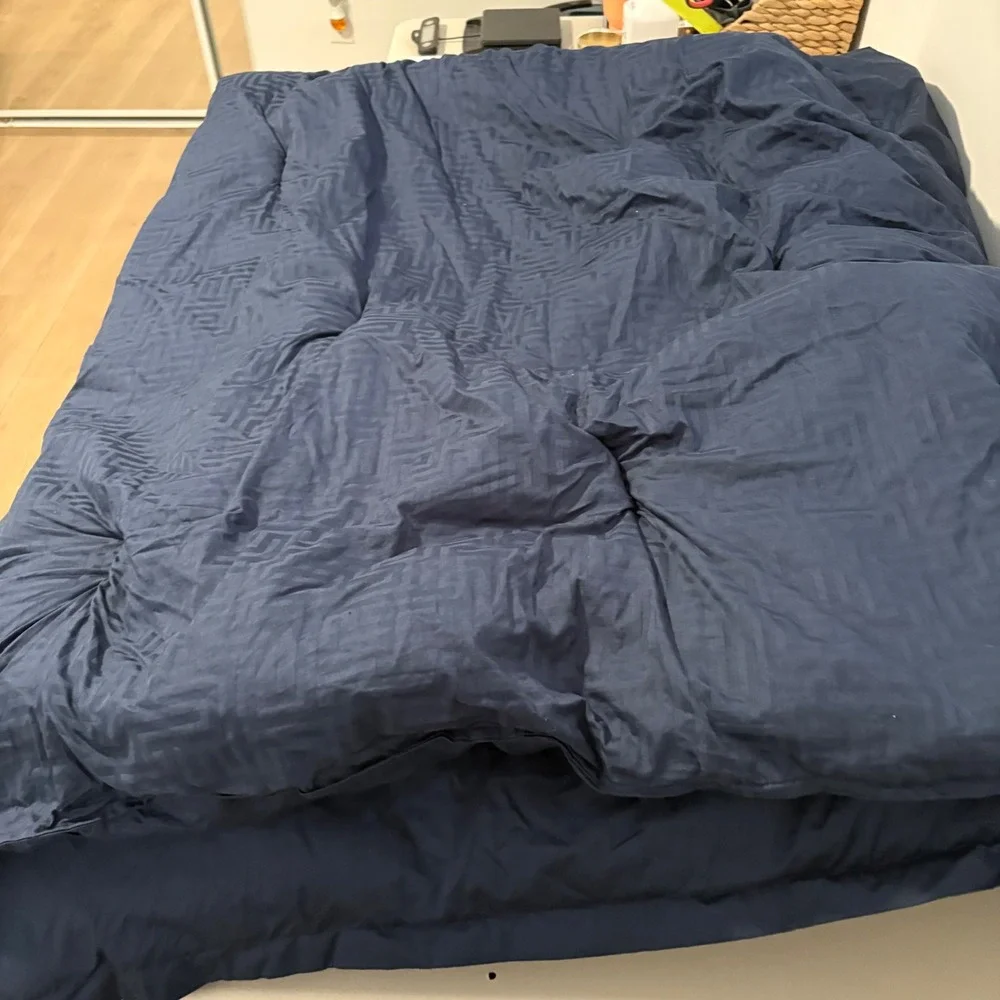 Liz Claiborne Navy‎ Blue Geometric Labyrinth Cotton Comforter 90x96 Full Queen